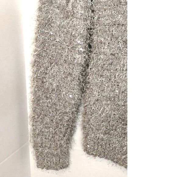 JENNIFER LOPEZ grey silver glitter furry size XSmall Sweater tie silk back - Picture 4 of 10